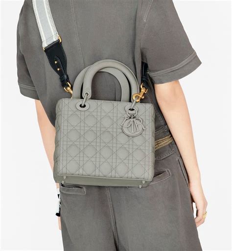 Medium Lady Dior Bag Metallic Gray Cannage Calfskin Bags Womens