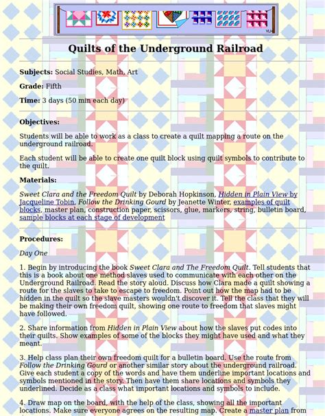 Quilts Of The Underground Railroad Lesson Plan For 5th