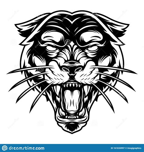 Monochrome Ferocious Panther Head Stock Vector Illustration Of Design
