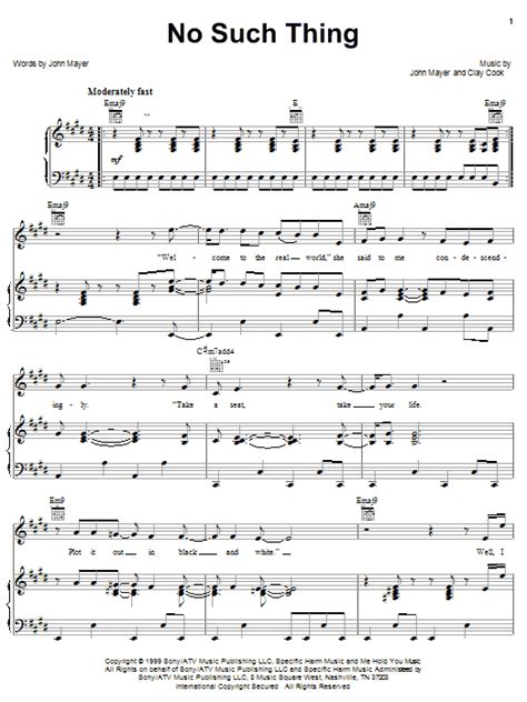 John Mayer No Such Thing 499 Sheet Music Direct Easy Piano Sheet