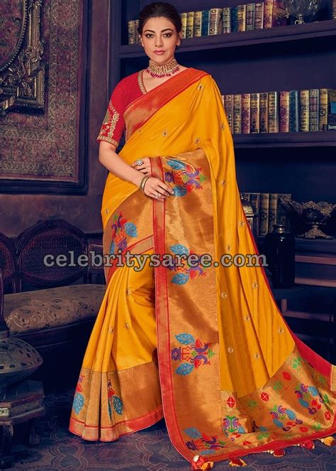 Kajal Agarwal In Mustard Yellow Silk Saree Saree Blouse Patterns