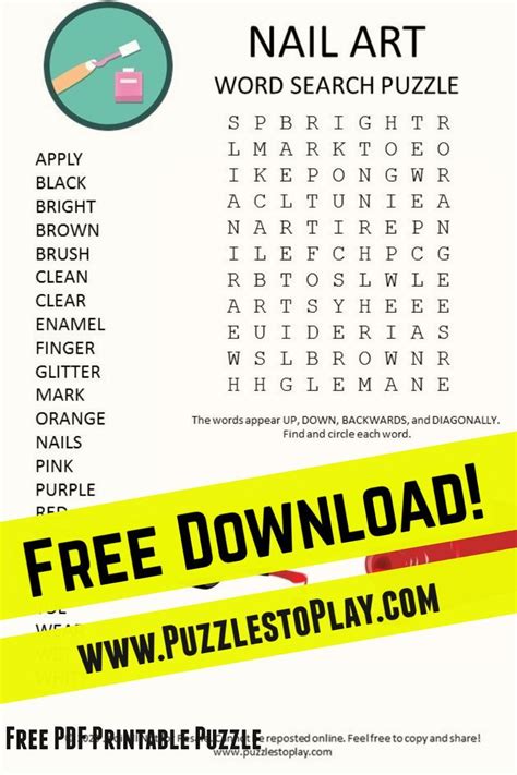 An instant word puzzle maker for teachers, parents, anyone! Nail Art Word Search Puzzle | Free printable word searches ...