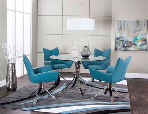 Veloce Dining Room Set W Turquoise Chairs By Cramco Furniturepick
