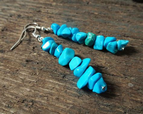 Boho Turquoise Chip Earrings Turquoise Earrings Boho Earrings