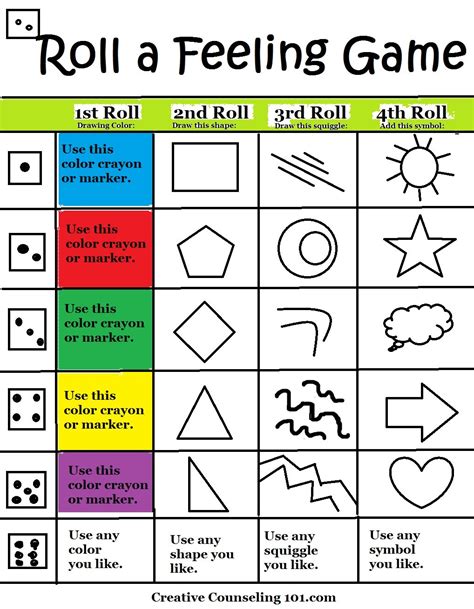 Art Therapy Roll A Feelings Game With Free Art Therapy Game Board Printable