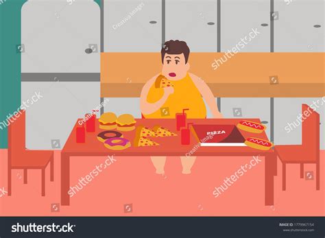 Vektor Stok Obesity Vector Concept Overweight Man Eating Tanpa Royalti