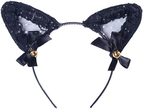 Yazilind Bell Lace Cat Ears Headbands Sexy Lingerie Cat Girl Uniform Temptation Headband