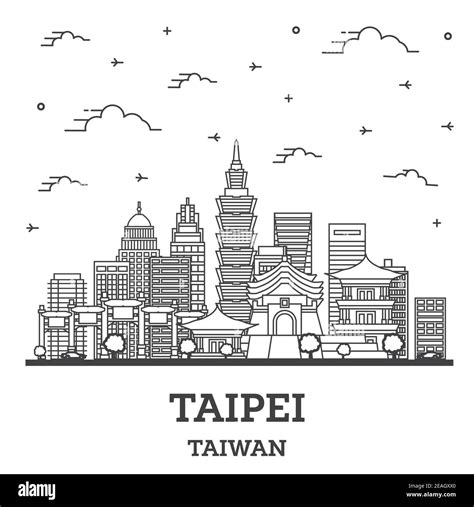 Outline Taipei Taiwan City Skyline With Modern Buildings Isolated On