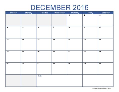 Blank December Calendar Templates 2016 Printable Word Pdf Excel 