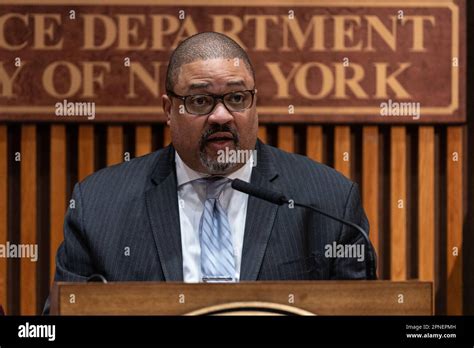 new york usa 18th apr 2023 manhattan da alvin bragg speaks during briefing on arrest of