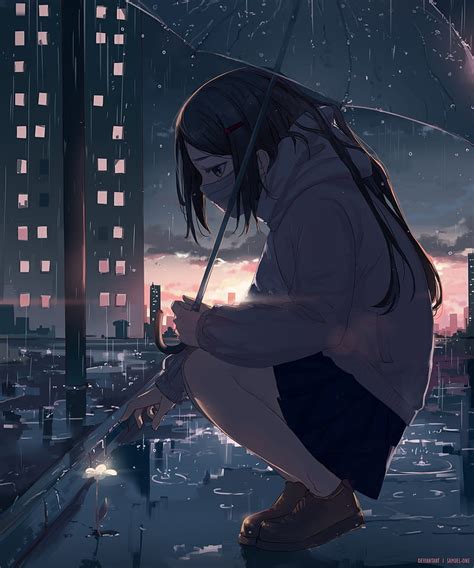 Sad Anime Girl In The Rain Alone