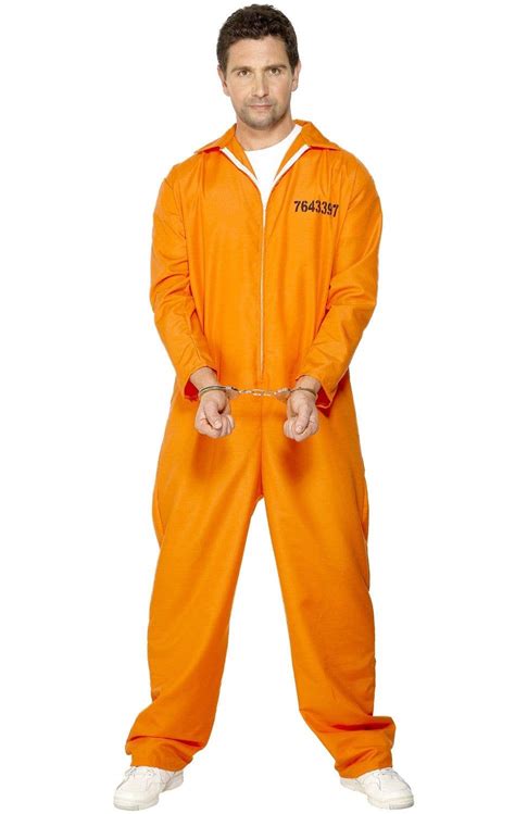 Orange Escapee Convict Jumpsuit Mens Prisoner Overalls Costume