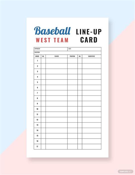 Baseball Softball Line Up Card Template In Illustrator Psd Word