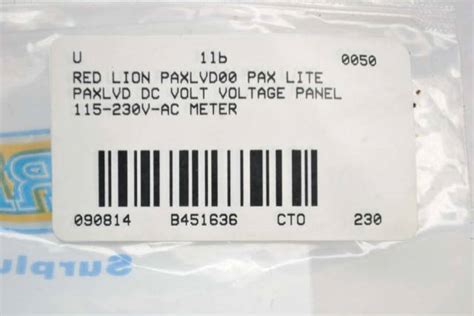 Red Lion Paxlvd00 Pax Lite Paxlvd Dc Voltage Panel 115 230v Ac Meter
