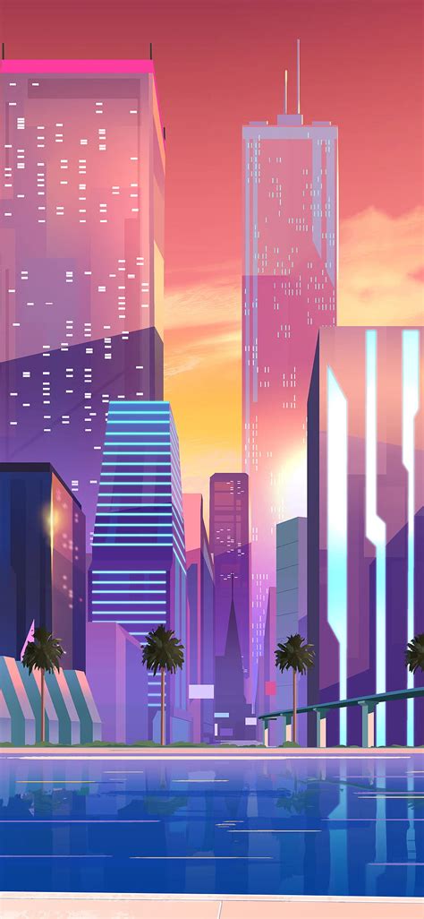 1125x2436 Moonbeam City Buildings Minimalist Iphone Xsiphone 10iphone