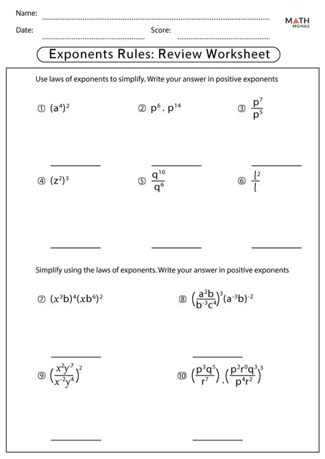 Laws Of Exponents Worksheet Pdf Worksheets For Kindergarten
