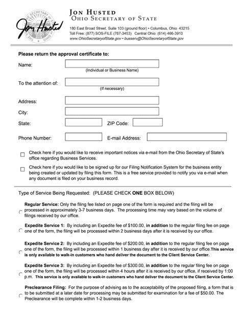 Ohio Secretary Of State Business Forms Fill Out And Sign Printable