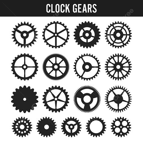 Vector Reloj Engranajes Iconos Negros Aislados Sobre Fondo Blanco Png
