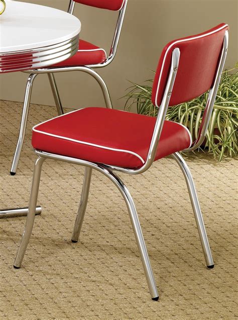 Set of 4 dining chairs retro wooden legs office kitchen lounge chair. 2450R Mix & Match Red Chrome Plated Retro Dining Chair Set ...