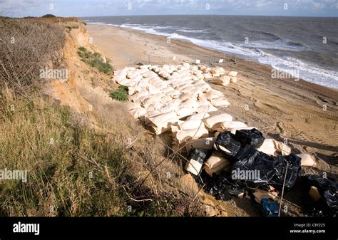 Coastal Erosion Protection Work Thorpeness Suffolk England Stock