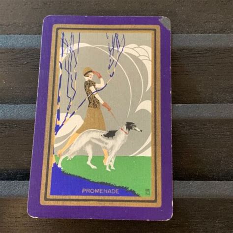 Vintage Swap Playing Card Woman Dog Promenade Art Deco Ebay