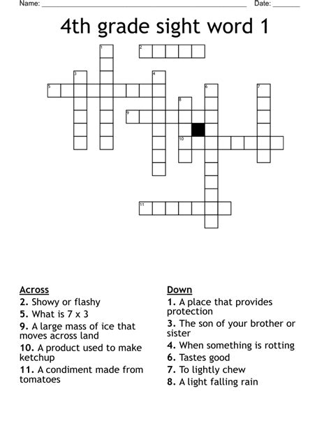 4th Grade Sight Word 1 Crossword Wordmint