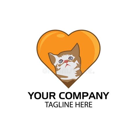 Love Cat Logo Flat Design Cat Silhouette Vector Illustration On