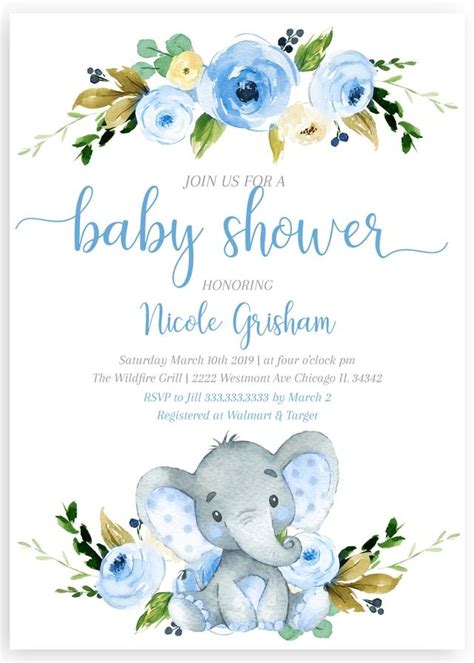 Neutral Elephant Baby Shower Invitations