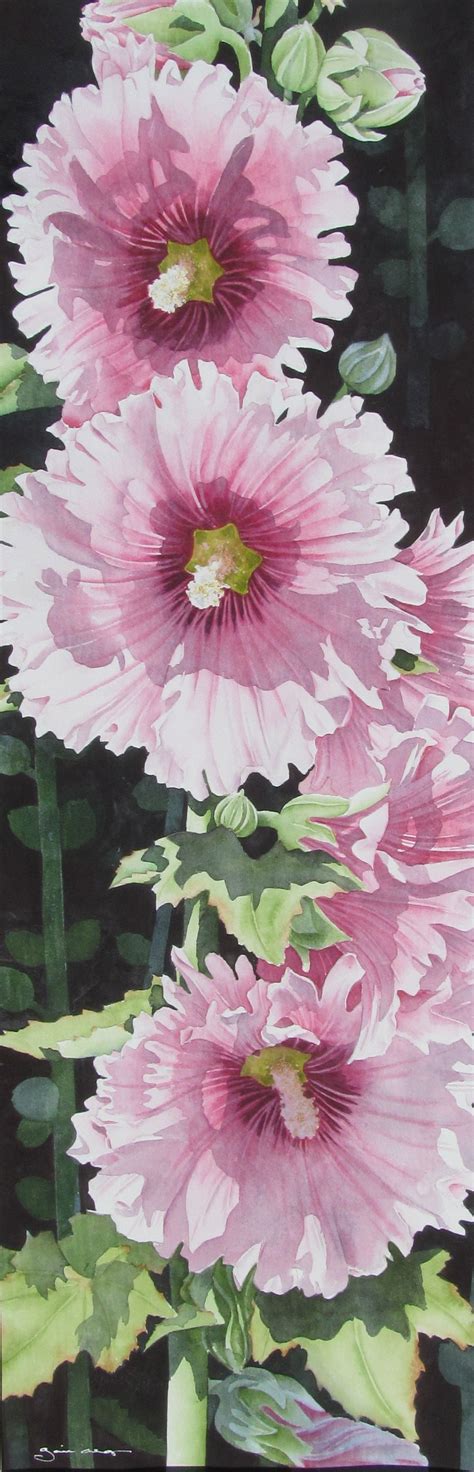 Pink Hollyhocks Watercolor Paintings For Beginners Watercolour