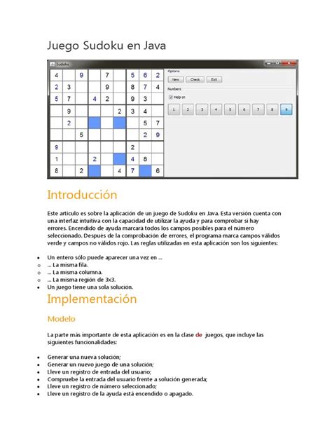 Juego Sudoku en Java.docx | Java (lenguaje de programación) | Áreas de