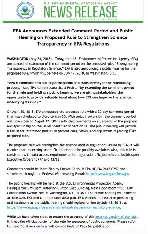 Epa Extends Comment Period Announces Public Hearing On Proposed Rule