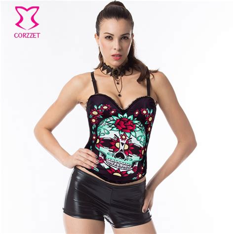 Corzzet Skull Pattern Gothic Overbust Corsets And Bustiers Waist Slimming Sexy Lingerie Push