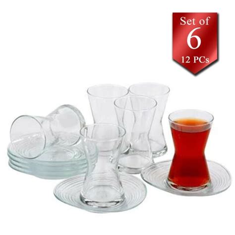 LAV Traditional Turkish Tea Glasses With Saucers 12 Pcs Teacups Set 4