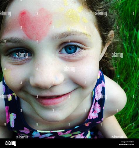 5 Year Old Girl With Face Painting Stock Photo Royalty