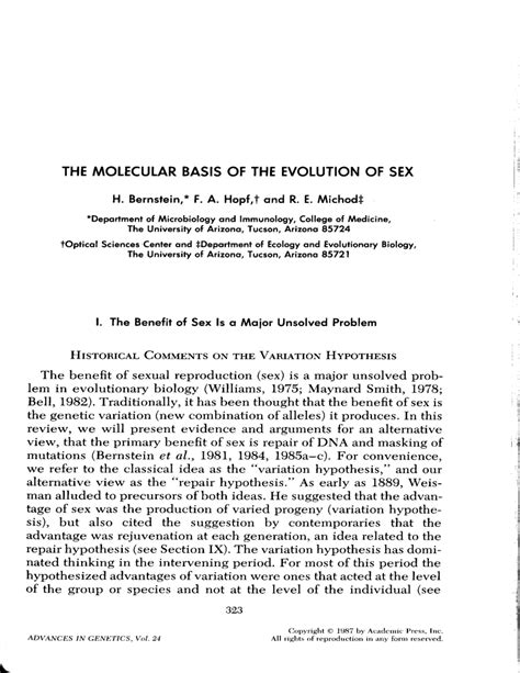 Pdf The Molecular Basis Of The Evolution Of Sex