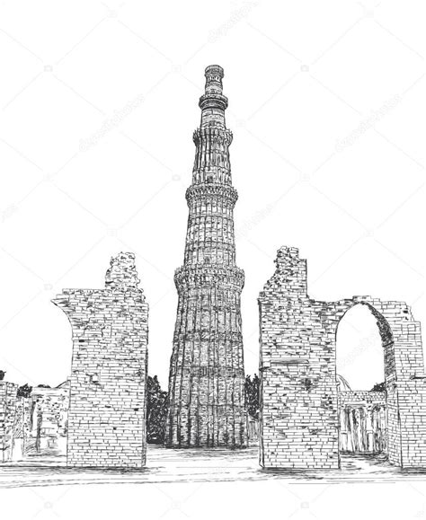 Qutub Minar Vector Illustration Nueva Delhi India Unesco World 2023