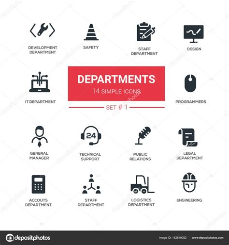 Office Departments Line Design Icons And Pictograms Set Stock Vector