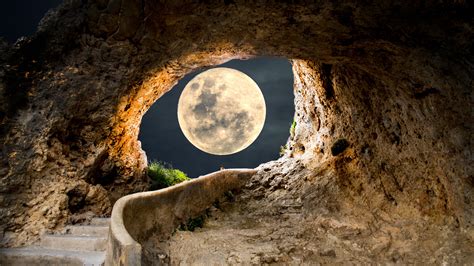 Full Moon Wallpaper 4k Cave Steps Path Tunnel Landscape Stairs