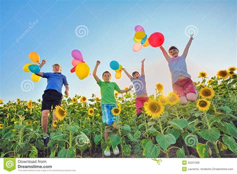 Jumping Kids On Field Stock Photo Image Of Clear Activity 32201368