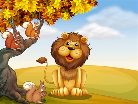 Cartoon Lion With Beautiful Nature Vector 01 Welovesolo