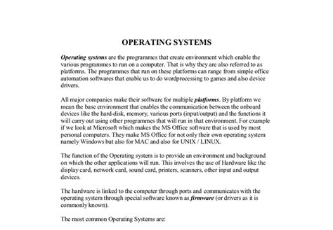 Comparing Operating Systems A Level Computer Science Marked By