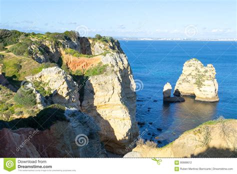 Cliffs And Rock Formations At Ponta Da Piedade Lagos Portugal Stock