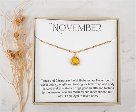 November Birthstone Necklace Tiny Topaz Necklace Citrine Etsy