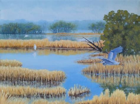The Wetlands Oil Painting Nature Wild Life Wetland Egret Great