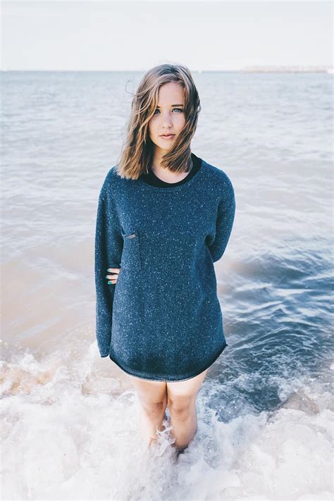 Girl Woman Attractive Standing Wading Ocean Beach Wet Pikist