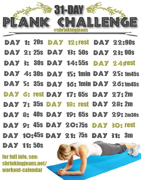 31 Day Plank Challenge Monthly Workout Calendar Plank Challenge