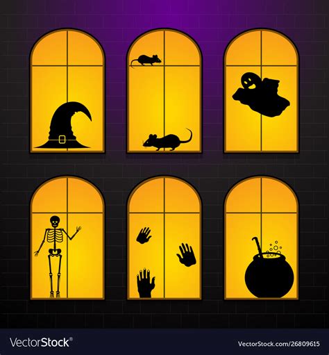 Halloween Windows In House Set Royalty Free Vector Image
