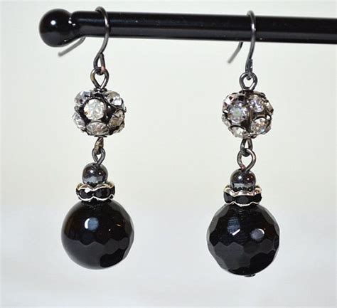 Black Faceted Onyx Drop Dangle Earrings Jet By Coralsjewelry Earrings