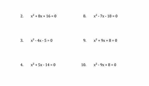 solving quadratics equations by factoring worksheets