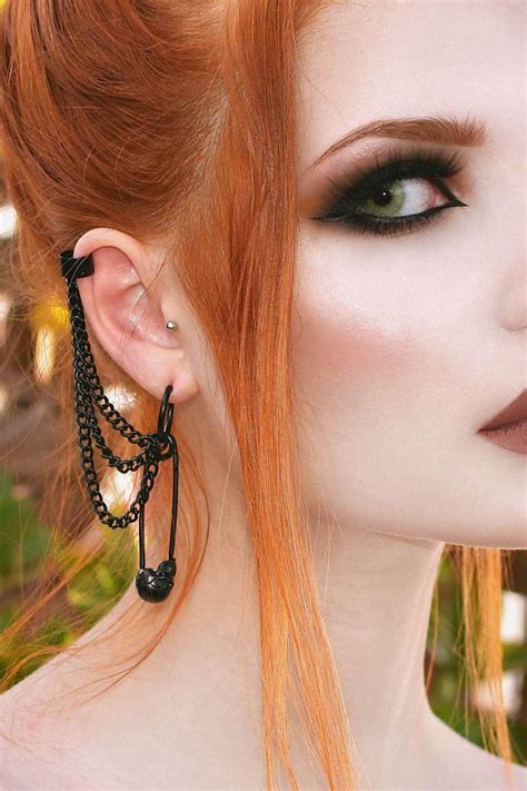 Noir Earrings B In 2020 Punk Earrings Cool Ear Piercings Safety